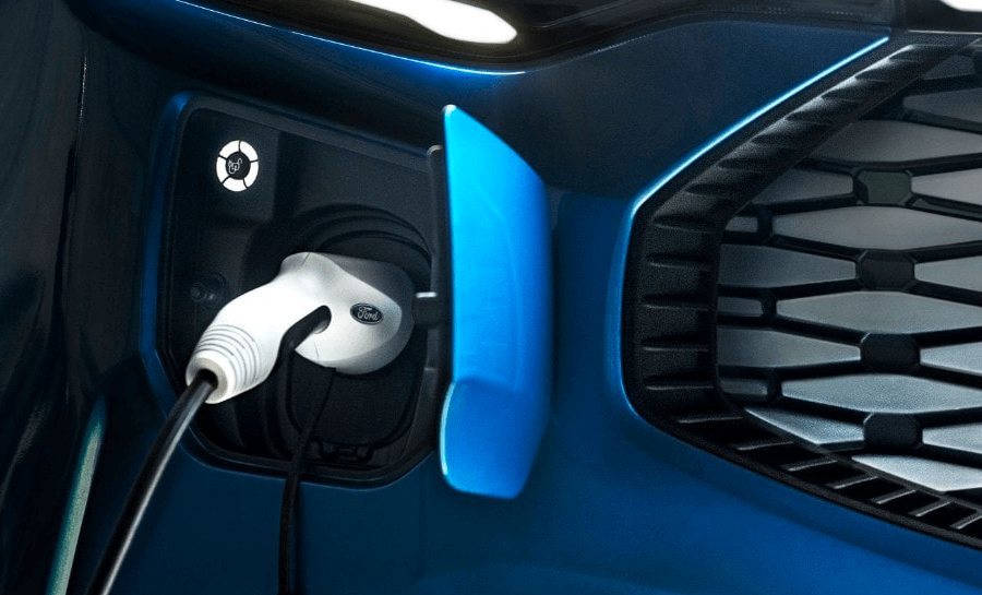 Blue All-New Ford Transit Custom PEHV Being Charged